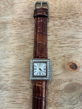 Vintage Alberto Fioro Diamond Brown Leather Quartz  Watch New Battery